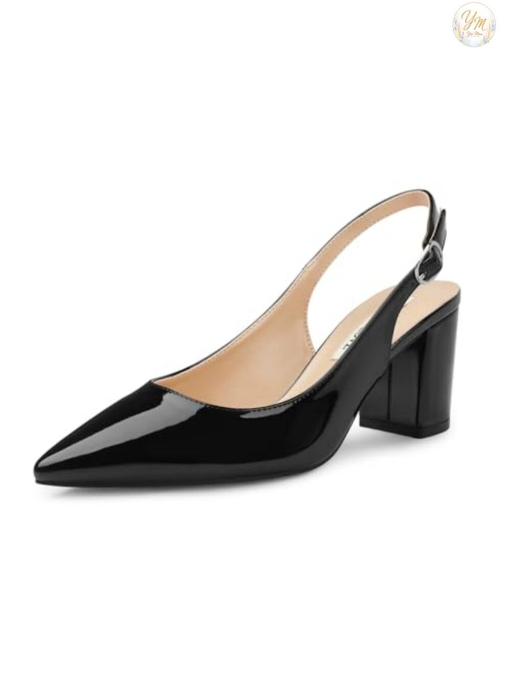 Women's Pointed Toe Chunky Block Heel Slingback Pumps Buckle Closure